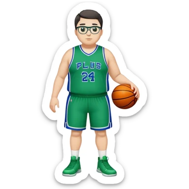 Full Body plus size white male with dark short hair basketball player wearing glasses wearing blue green uniform sticker