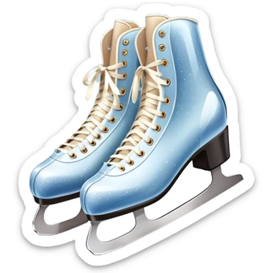 An icon showing elegant figure skates and a sparkling dress in close-up on an ice rink. The background features a graceful arena with soft lights reflecting on the smooth ice. Transparent background highlights the beauty, style, and artistry of figure skating. sticker