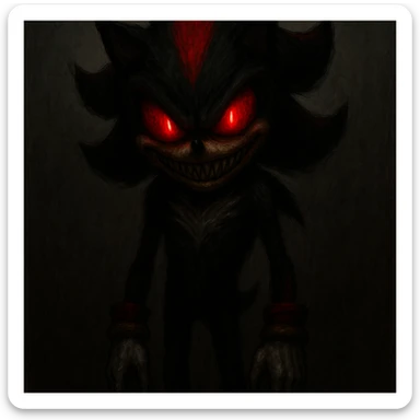 scary Shadow.exe character, horror style, glowing red eyes, evil smirk, unsettling presence, normal background sticker