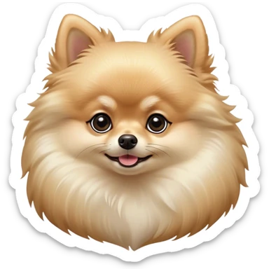 Cinematic Comical Cream Pomeranian Portrait Emoji, Head tilted dramatically with an exaggeratedly shocked or amused expression, featuring a glossy, fluffy cream Fur with a radiant sheen, wide, expressive dark eyes filled with playful disbelief, Simplified yet hilariously expressive features, highly detailed, glowing with a slightly sassy glow, high shine, dramatic yet playful, stylized with an air of cheeky mischief, bright and endearing, soft glowing outline, capturing the essence of a spirited and over-the-top companion, so meme-worthy it feels like it could side-eye its way into internet fame instantly! sticker