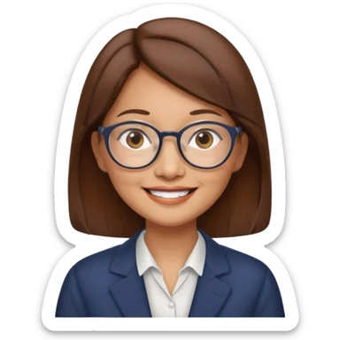 asian female accountant with eyeglasses, round face, brown hair, no tie, 63 years old sticker