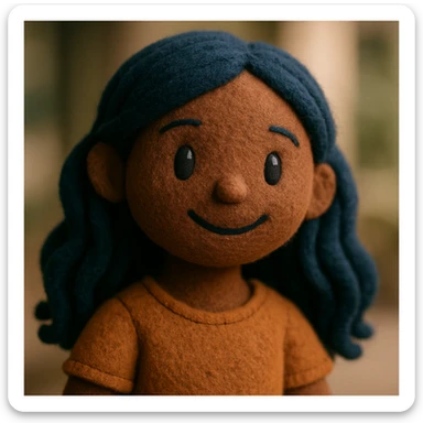 portrait of a dark skinned girl with long wavy blue hair, smiling warmly, friendly and inviting sticker