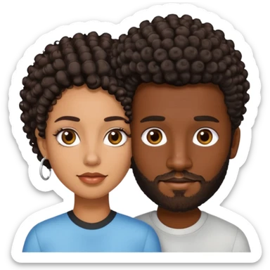 Dark brown skin man with a light beard and a curly   fade haircut with dark brown eyes with a brown skin  Latina woman with dark straight hair  sticker