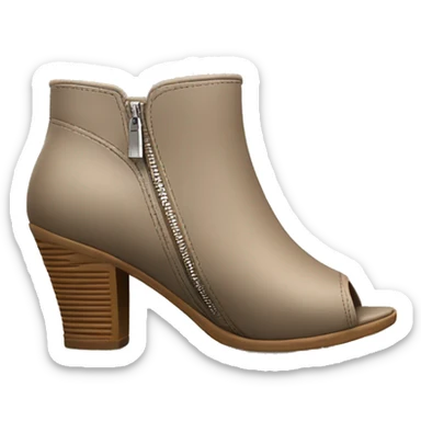 Realistic pair of Isolated taupe peep toe zip up bootie boots facing forward.  sticker