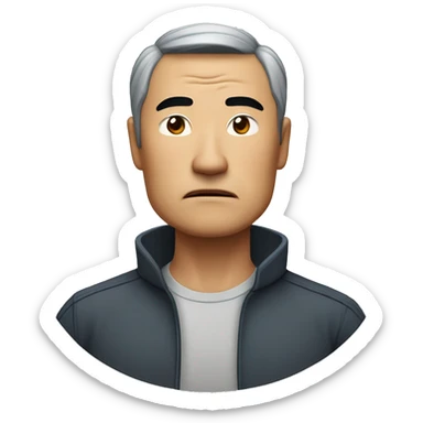 A serious-looking 50-year-old Asian man with a determined expression. He's clenching his fist in front of his chest, showing resolve and commitment. His eyebrows are furrowed, jaw set firmly, conveying a sense of making an important decision or vow. sticker