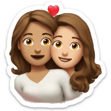 woman with brown short hair hugging a woman with brown long hair with hearts surrounding them sticker