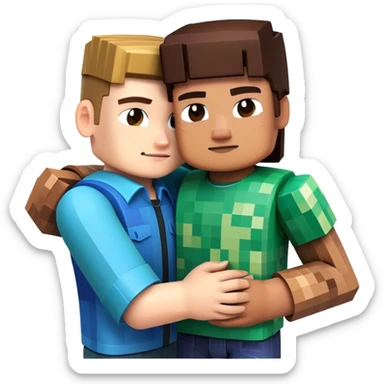 Roblox character hugging Minecraft character sticker