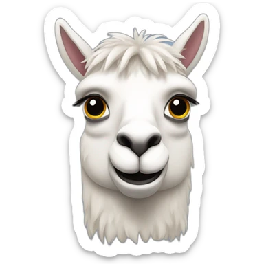 A TOK emoji of a llama face, white background sticker