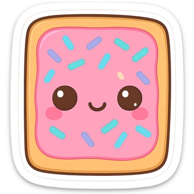 Increase the contrast between the colors on the chibi poptart: make the pink frosting, sprinkles, and crust more vibrant and distinct, keep the transparent background. sticker