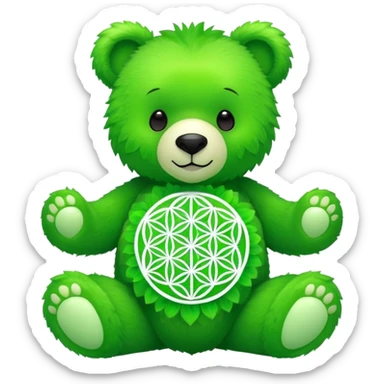 neon green bear with the flower of life on its tummy sticker