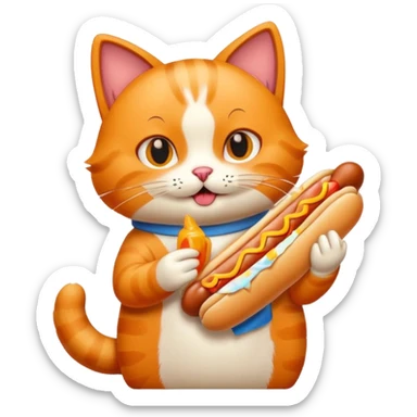 A cartoon cat holding one hot dog and eating it sticker