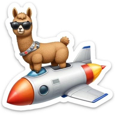 alpaca with sunglasses on rocket ship flown to the moon sticker