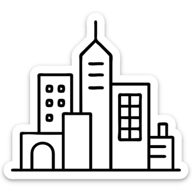 A modern city skyline with various buildings and urban infrastructure sticker
