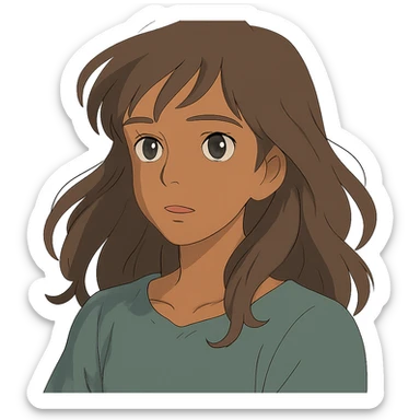 brown woman, ghibli style illustration sticker