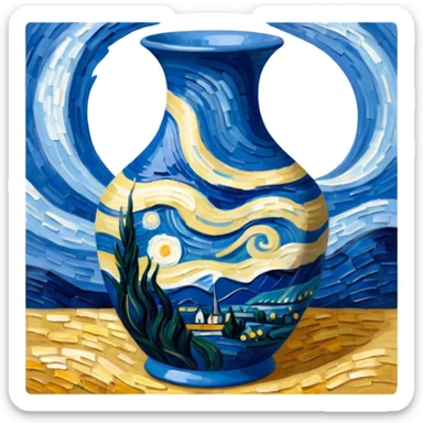 a vase with van gogh painting sticker