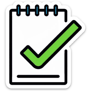 A checklist with a prominent green checkmark on the first item, symbolizing tracking completed tasks and progress sticker