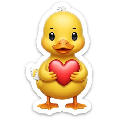 Yellow duck holding a heart sticker