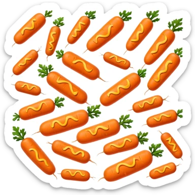 Orange carrot pieces, short fat cylinders, both ends rounded like mini hot dogs sticker