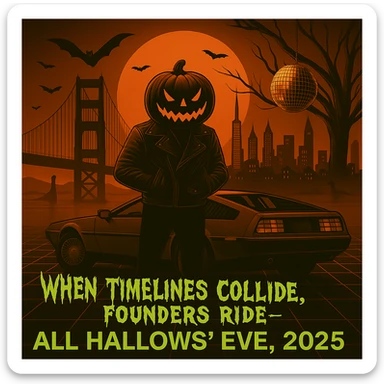 DO NOT CHANGE ANYTHING ELSE JUST MAKE THE FONT FOR WHEN TIMELINES COLLIDE, FOUNDERS RIDE, SPOOKY, RUNNY. KEEP THE SAME SIZE FONT.  sticker