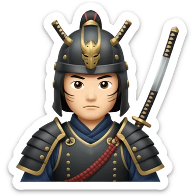 samurai lord, Armored noble with katana at side, kabuto helmet, stern posture. sticker