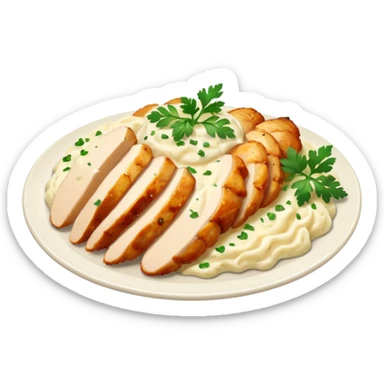 chicken slices with alfredo sauce and mashed potatoes on the side sticker