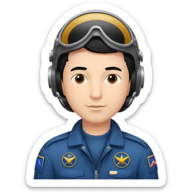 A male pilot with fair skin and short black hair sticker