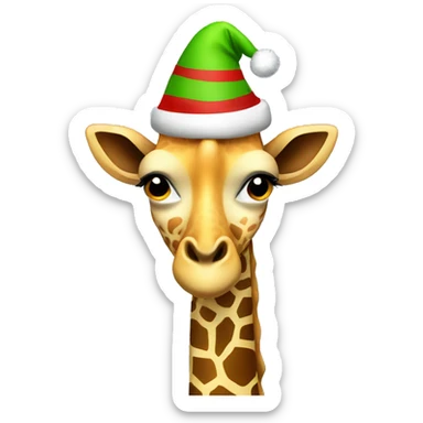 a giraffe with a christmas hat sticker