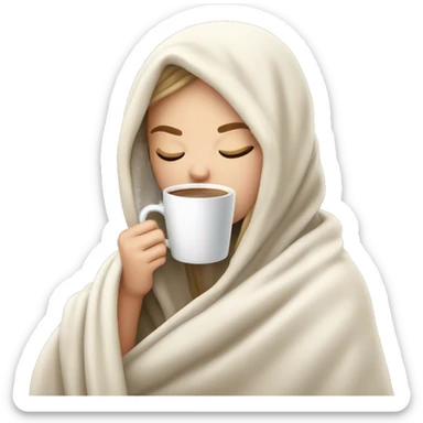 White girl inside a blanket sipping coffee eyes closed sticker