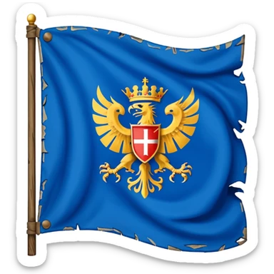 medieval war torn ripped banner blue heraldry flag blowing in wind sticker