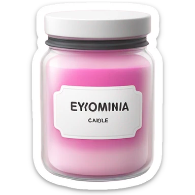 A pink candle in a jar with a white sticker and the inscription eryomina candle sticker