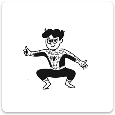 Spiderman as a hand-drawn black outline doodle, minimal details, playful sticker