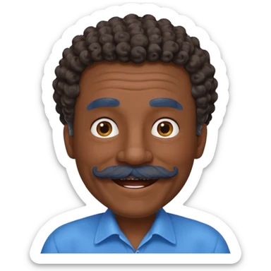 old guy with very curly short dark hair and big blue  mustache sticker