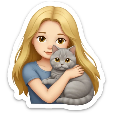 A long-haired girl hugs a Golden Shaded British shorthair sticker