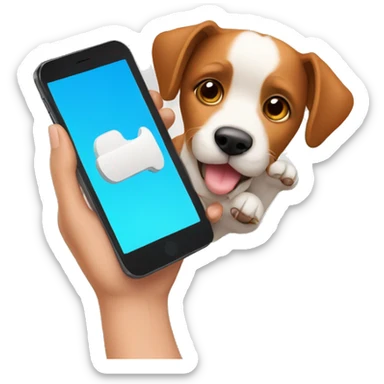 a hand holding a phone that has a dog on the screen sticker