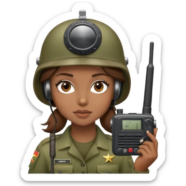 Soldier girl brown hair army helmet with radio sticker