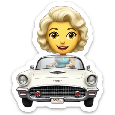 A woman driving a white 1957 Thunderbird sticker