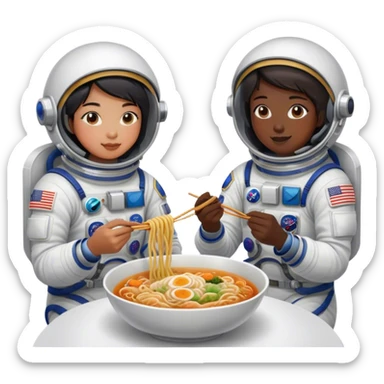Asian astronaut couples eating noodles  sticker