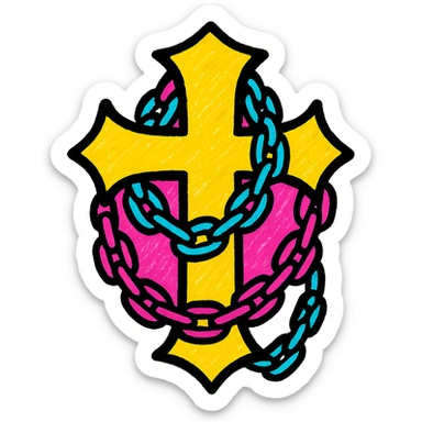 goth cross with chains, vibrant pop colors style sticker