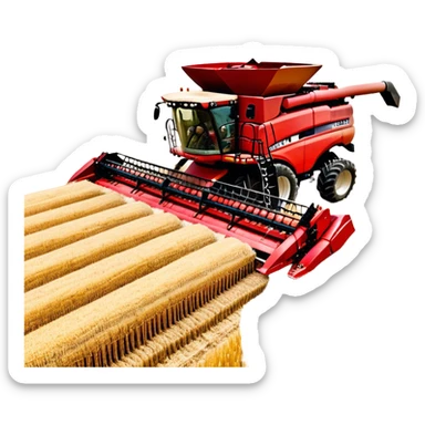 Case IH Axial-Flow 8250 (2022) – Cinematic-realistic Case IH Axial-Flow 8250 harvester, its deep red body towering over endless wheat fields. The massive cutting header slices through golden crops, sending a steady stream of grain into the bin as dust and chaff swirl in the afternoon sun. sticker