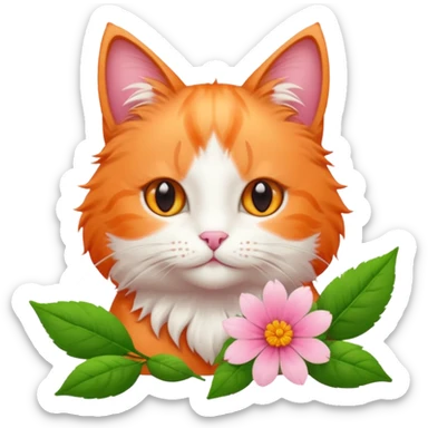 Cat and flower sticker