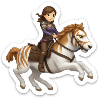 brown hair women riding Battle tigeer sticker