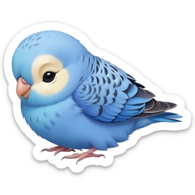 Meme-Worthy Cute Sleeping Blue Budgie Portrait Emoji, Head resting peacefully with a contented smile, showcasing a petite, delicate build and a luxuriously soft blue feathered fur, eyes shut in a serene nap, Simplified yet hilariously adorable features, highly detailed, glowing with a soft, drowsy light, high shine, relaxed and utterly lovable, stylized with an air of playful laziness, bright and heartwarming, soft glowing outline, capturing the essence of a comically sleepy budgie, so meme-worthy it feels like it could instantly become the next viral sensation of adorable slumber! sticker
