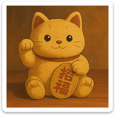 Gold Chinese lucky cat plushie  sticker