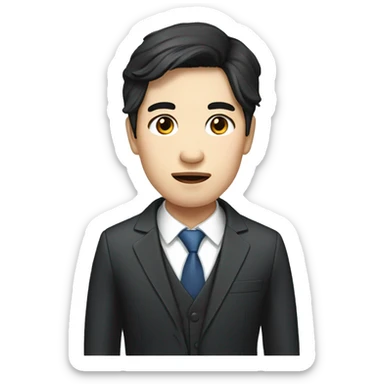  Company CEO, Korean, white skin, torn eyes,black hair sticker