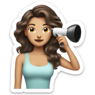 Brunette girl blow drying hair sticker
