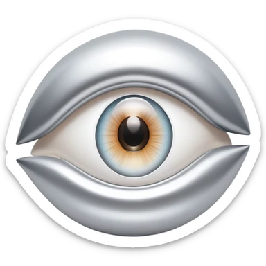 white capital letter O inside almond-shaped gradient eye, silver curved accents on both sides, symbolizing vision and clarity sticker