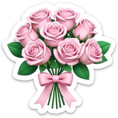 light pink roses bouquet tied with a bow, soft 3d claymation style, pretty sticker