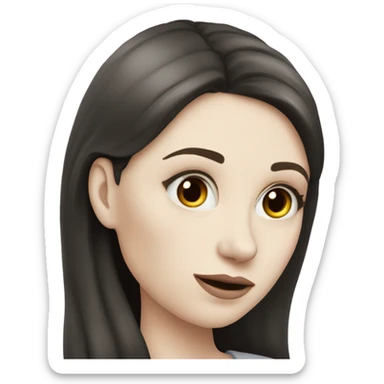 Very pale skin woman with long dark hair and soft makeup sticker