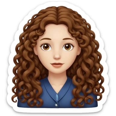 pale woman with brown very very long curly hair, middle part sticker