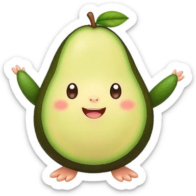 Cute Kawaii Avocado, round and cuddly, soft green with a tiny brown pit, blushing cheeks, a joyful smile, tiny arms outstretched, a warm and healthy glow! sticker